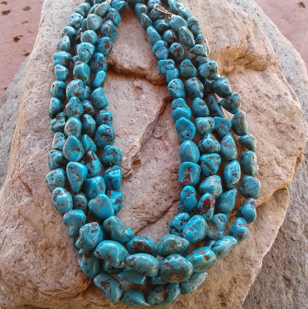 Genuine TURQUOISE nugget NECKLACE - Picture 5 of 6